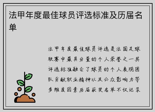 法甲年度最佳球员评选标准及历届名单